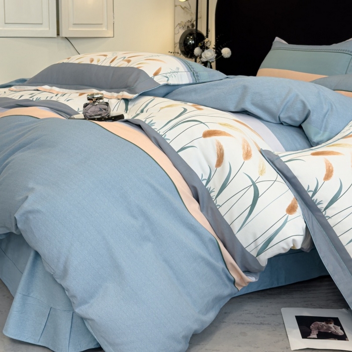 91家纺网 家纺一手货源 找家纺 雲归梦 2025新款全棉火山磨毛精梳棉生态磨毛纯棉四件套 飘摇蓝