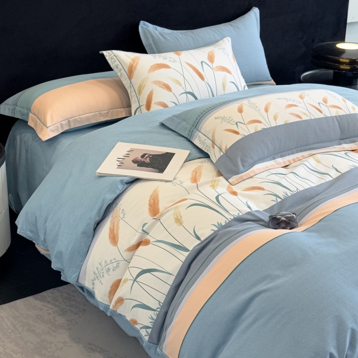 91家纺网 家纺一手货源 找家纺 雲归梦 2025新款全棉火山磨毛精梳棉生态磨毛纯棉四件套 飘摇蓝