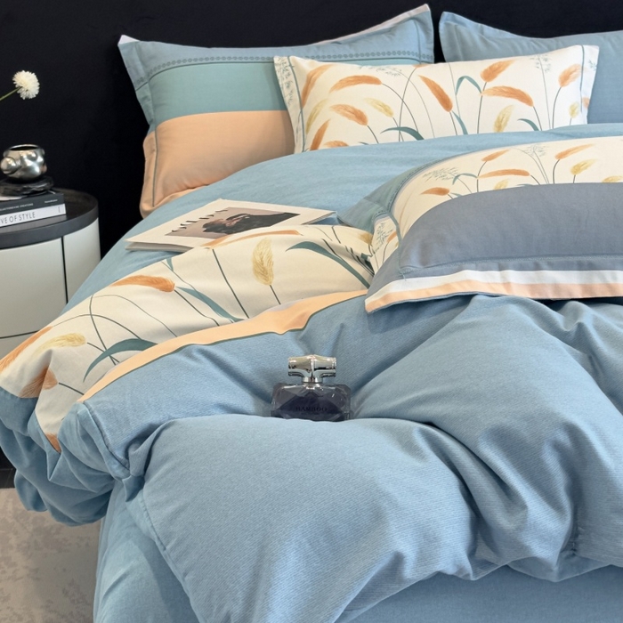 91家纺网 家纺一手货源 找家纺 雲归梦 2025新款全棉火山磨毛精梳棉生态磨毛纯棉四件套 飘摇蓝