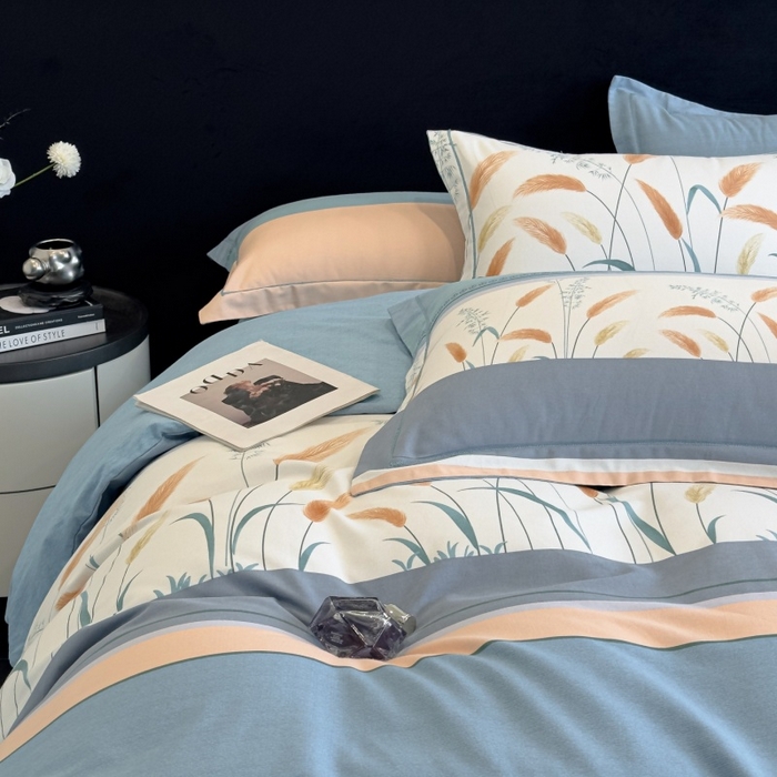 91家纺网 家纺一手货源 找家纺 雲归梦 2025新款全棉火山磨毛精梳棉生态磨毛纯棉四件套 飘摇蓝