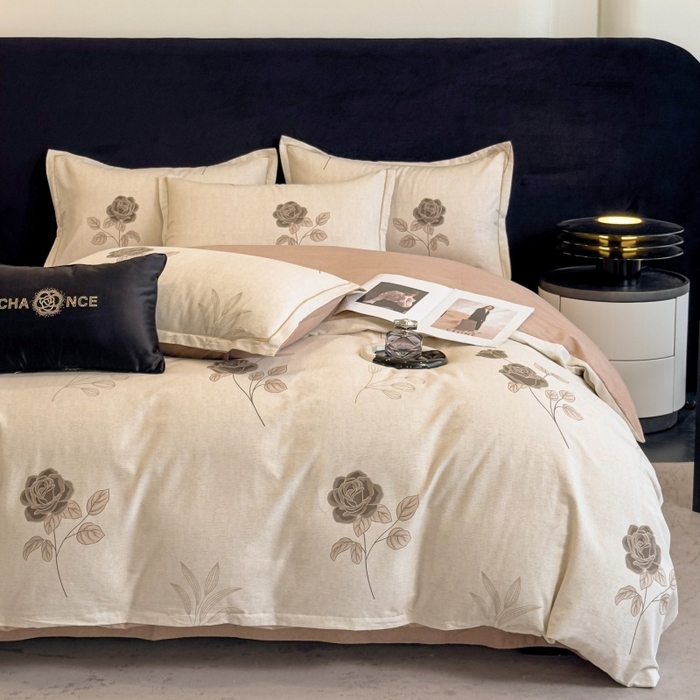 91家纺网 家纺一手货源 找家纺 雲归梦 2025新款全棉火山磨毛精梳棉生态磨毛纯棉四件套 倩影棕