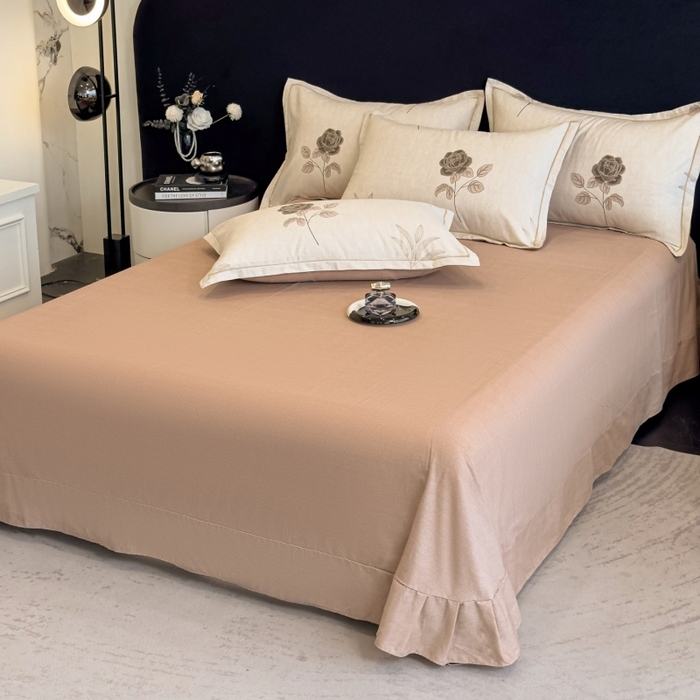 91家纺网 家纺一手货源 找家纺 雲归梦 2025新款全棉火山磨毛精梳棉生态磨毛纯棉四件套 倩影棕