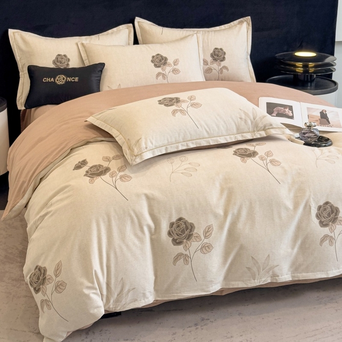 91家纺网 家纺一手货源 找家纺 雲归梦 2025新款全棉火山磨毛精梳棉生态磨毛纯棉四件套 倩影棕