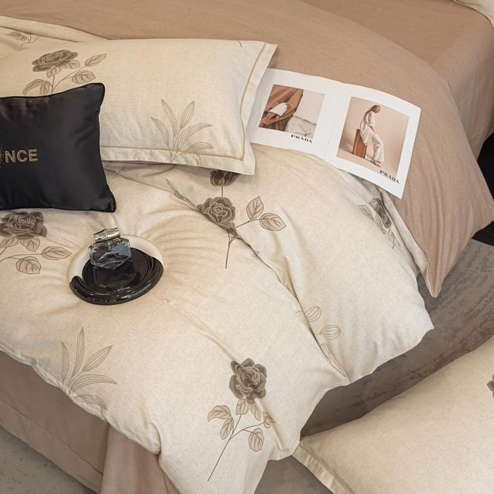 91家纺网 家纺一手货源 找家纺 雲归梦 2025新款全棉火山磨毛精梳棉生态磨毛纯棉四件套 倩影棕