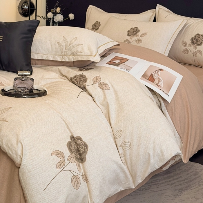 91家纺网 家纺一手货源 找家纺 雲归梦 2025新款全棉火山磨毛精梳棉生态磨毛纯棉四件套 倩影棕