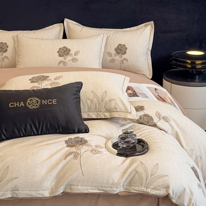 91家纺网 家纺一手货源 找家纺 雲归梦 2025新款全棉火山磨毛精梳棉生态磨毛纯棉四件套 倩影棕