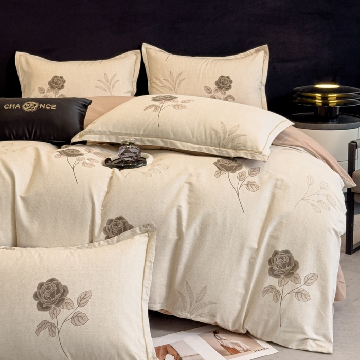 91家纺网 家纺一手货源 找家纺 雲归梦 2025新款全棉火山磨毛精梳棉生态磨毛纯棉四件套 倩影棕