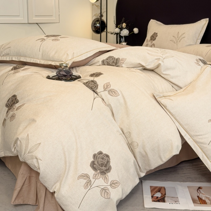 91家纺网 家纺一手货源 找家纺 雲归梦 2025新款全棉火山磨毛精梳棉生态磨毛纯棉四件套 倩影棕