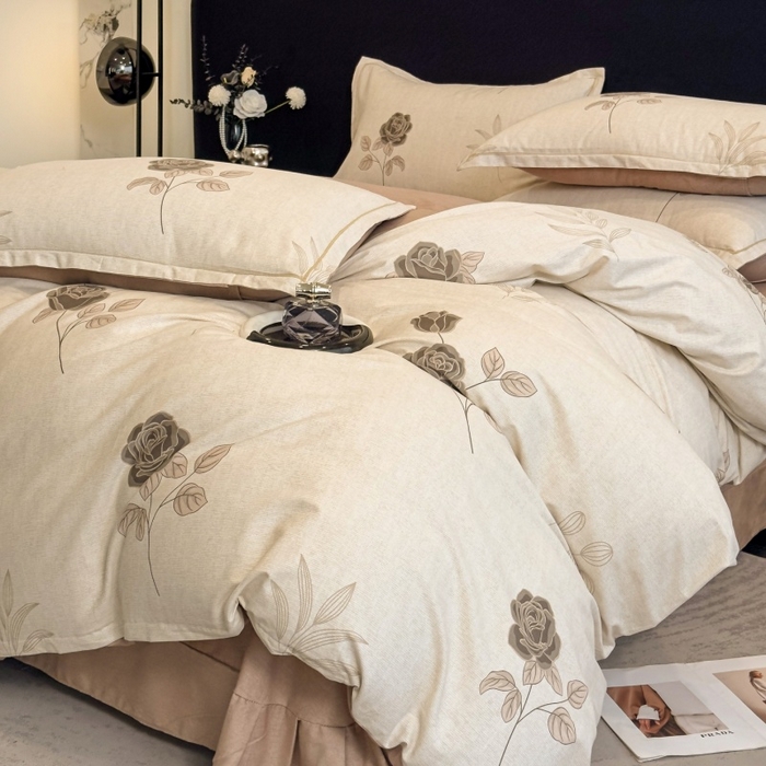 91家纺网 家纺一手货源 找家纺 雲归梦 2025新款全棉火山磨毛精梳棉生态磨毛纯棉四件套 倩影棕