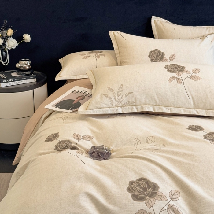 91家纺网 家纺一手货源 找家纺 雲归梦 2025新款全棉火山磨毛精梳棉生态磨毛纯棉四件套 倩影棕