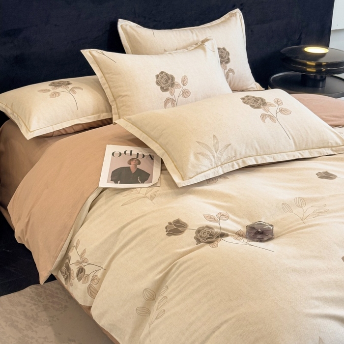 91家纺网 家纺一手货源 找家纺 雲归梦 2025新款全棉火山磨毛精梳棉生态磨毛纯棉四件套 倩影棕