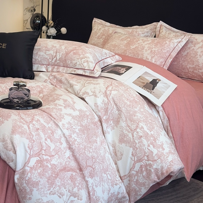 91家纺网 家纺一手货源 找家纺 雲归梦 2025新款全棉火山磨毛精梳棉生态磨毛纯棉四件套 沁语繁花粉