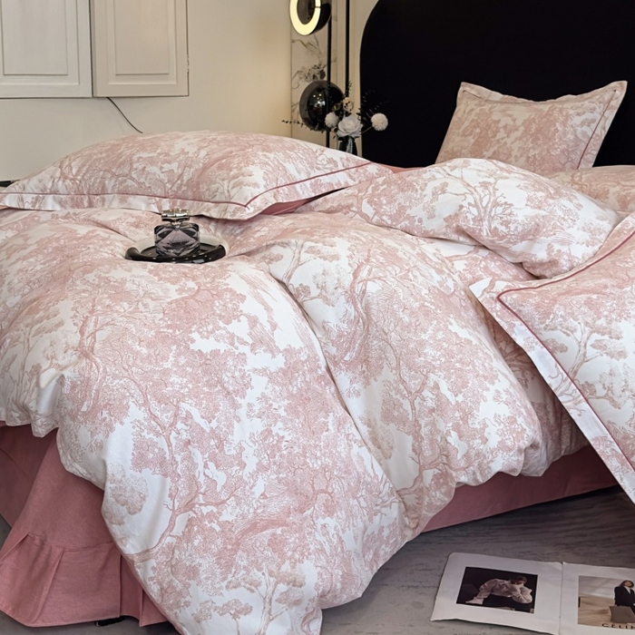 91家纺网 家纺一手货源 找家纺 雲归梦 2025新款全棉火山磨毛精梳棉生态磨毛纯棉四件套 沁语繁花粉