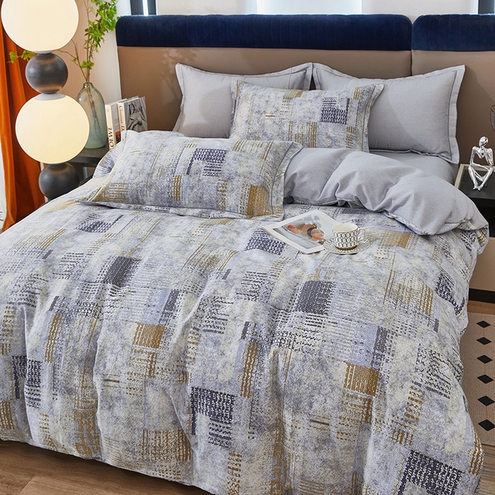 91家纺网 家纺一手货源 找家纺 雲归梦 2025新款全棉火山磨毛精梳棉生态磨毛纯棉四件套 情歌 灰