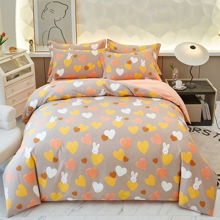 91家纺网 家纺一手货源 找家纺 雲归梦 2025新款全棉火山磨毛精梳棉生态磨毛纯棉四件套 星晴 咖