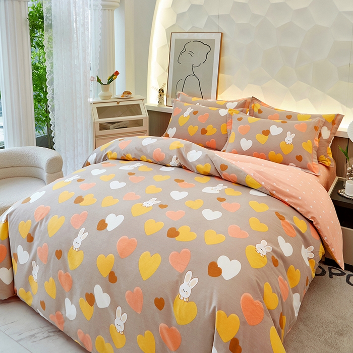 91家纺网 家纺一手货源 找家纺 雲归梦 2025新款全棉火山磨毛精梳棉生态磨毛纯棉四件套 星晴 咖