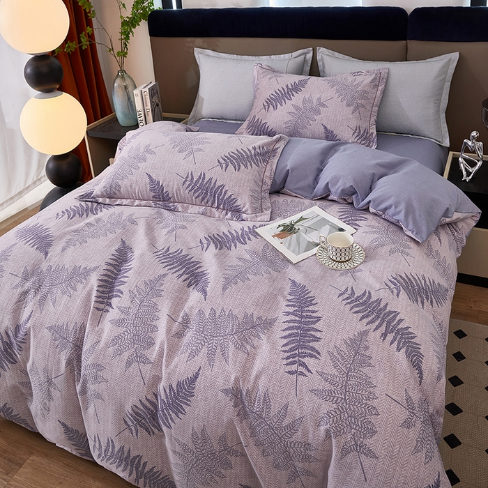 91家纺网 家纺一手货源 找家纺 雲归梦 2025新款全棉火山磨毛精梳棉生态磨毛纯棉四件套 叶秋 紫