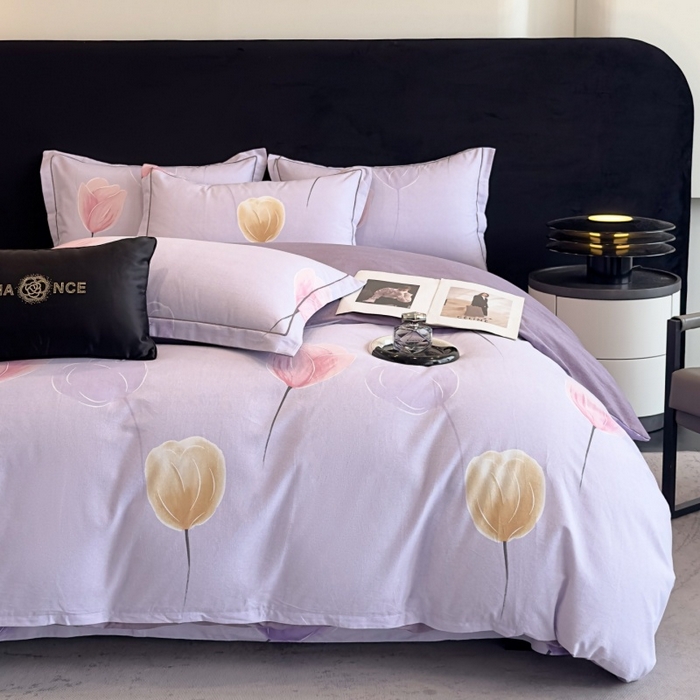 91家纺网 家纺一手货源 找家纺 雲归梦 2025新款全棉火山磨毛精梳棉生态磨毛纯棉四件套 知画紫