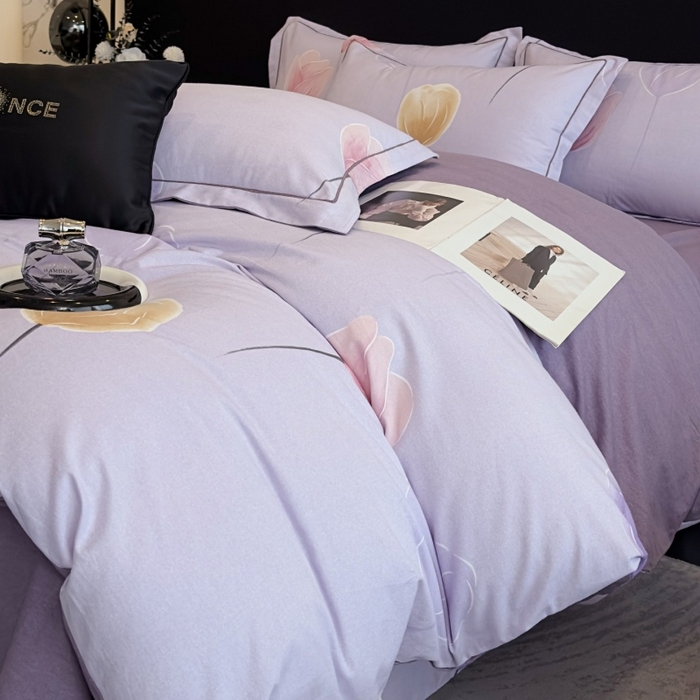 91家纺网 家纺一手货源 找家纺 雲归梦 2025新款全棉火山磨毛精梳棉生态磨毛纯棉四件套 知画紫