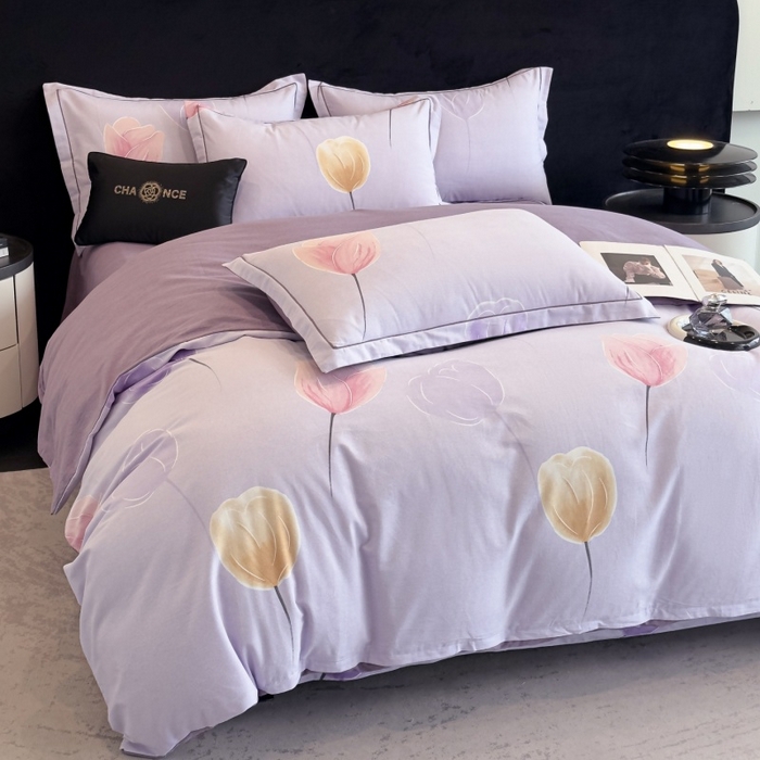 91家纺网 家纺一手货源 找家纺 雲归梦 2025新款全棉火山磨毛精梳棉生态磨毛纯棉四件套 知画紫