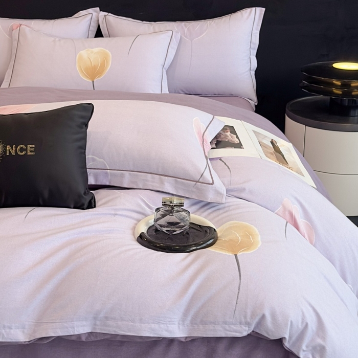 91家纺网 家纺一手货源 找家纺 雲归梦 2025新款全棉火山磨毛精梳棉生态磨毛纯棉四件套 知画紫