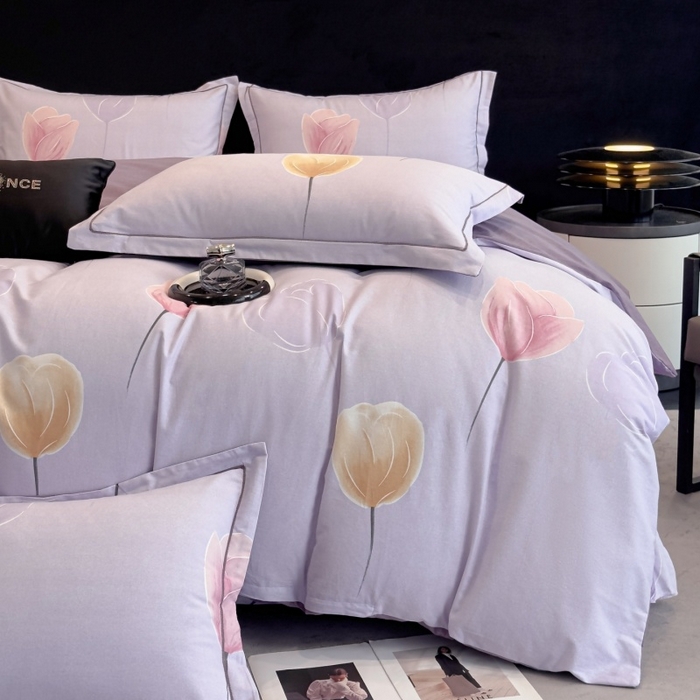 91家纺网 家纺一手货源 找家纺 雲归梦 2025新款全棉火山磨毛精梳棉生态磨毛纯棉四件套 知画紫