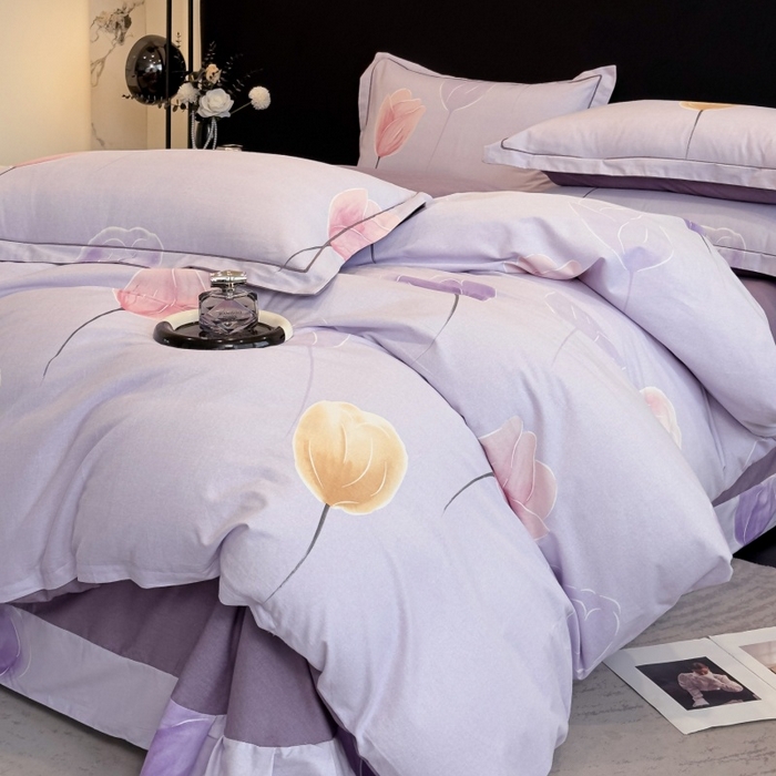 91家纺网 家纺一手货源 找家纺 雲归梦 2025新款全棉火山磨毛精梳棉生态磨毛纯棉四件套 知画紫