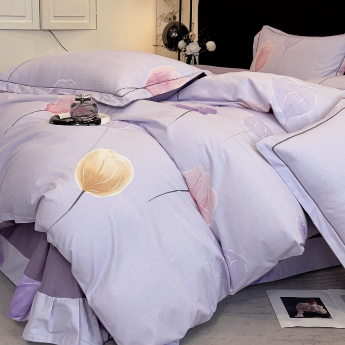 91家纺网 家纺一手货源 找家纺 雲归梦 2025新款全棉火山磨毛精梳棉生态磨毛纯棉四件套 知画紫