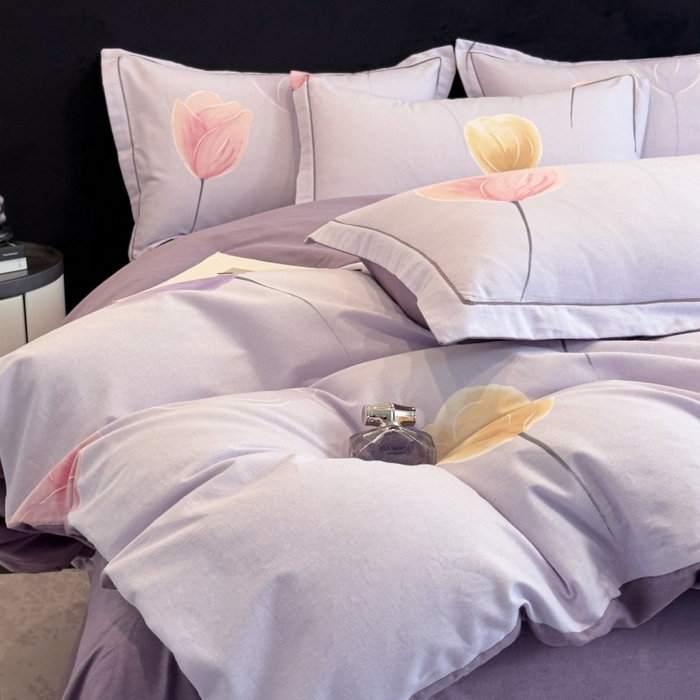 91家纺网 家纺一手货源 找家纺 雲归梦 2025新款全棉火山磨毛精梳棉生态磨毛纯棉四件套 知画紫