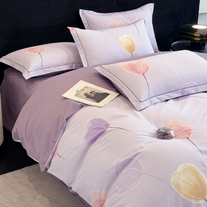 91家纺网 家纺一手货源 找家纺 雲归梦 2025新款全棉火山磨毛精梳棉生态磨毛纯棉四件套 知画紫