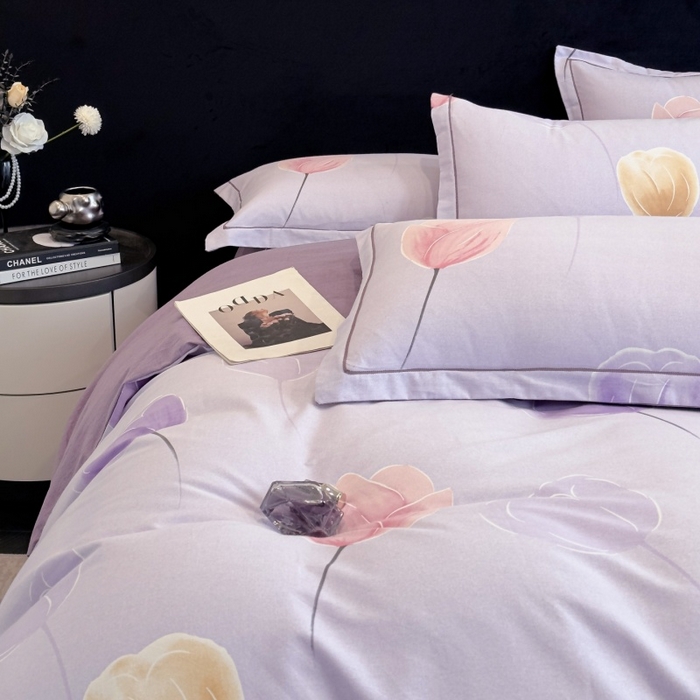 91家纺网 家纺一手货源 找家纺 雲归梦 2025新款全棉火山磨毛精梳棉生态磨毛纯棉四件套 知画紫