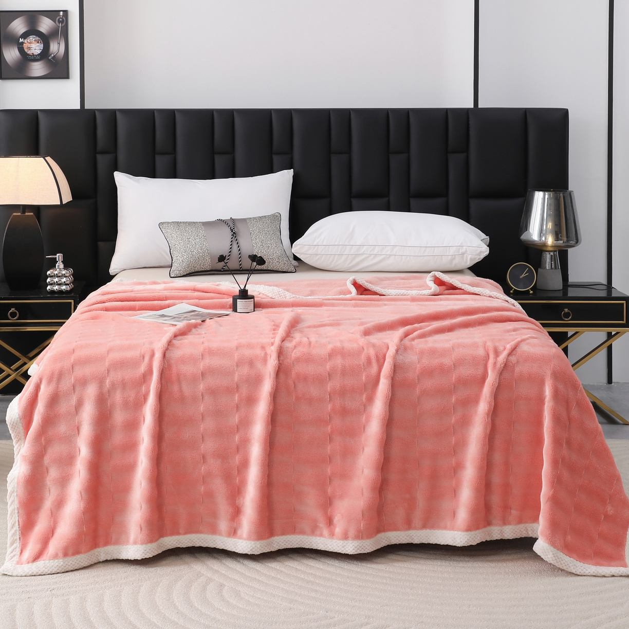 91家纺网 家纺一手货源 找家纺 梦洋家纺 2025新款双面兔毛绒毛毯 桔色