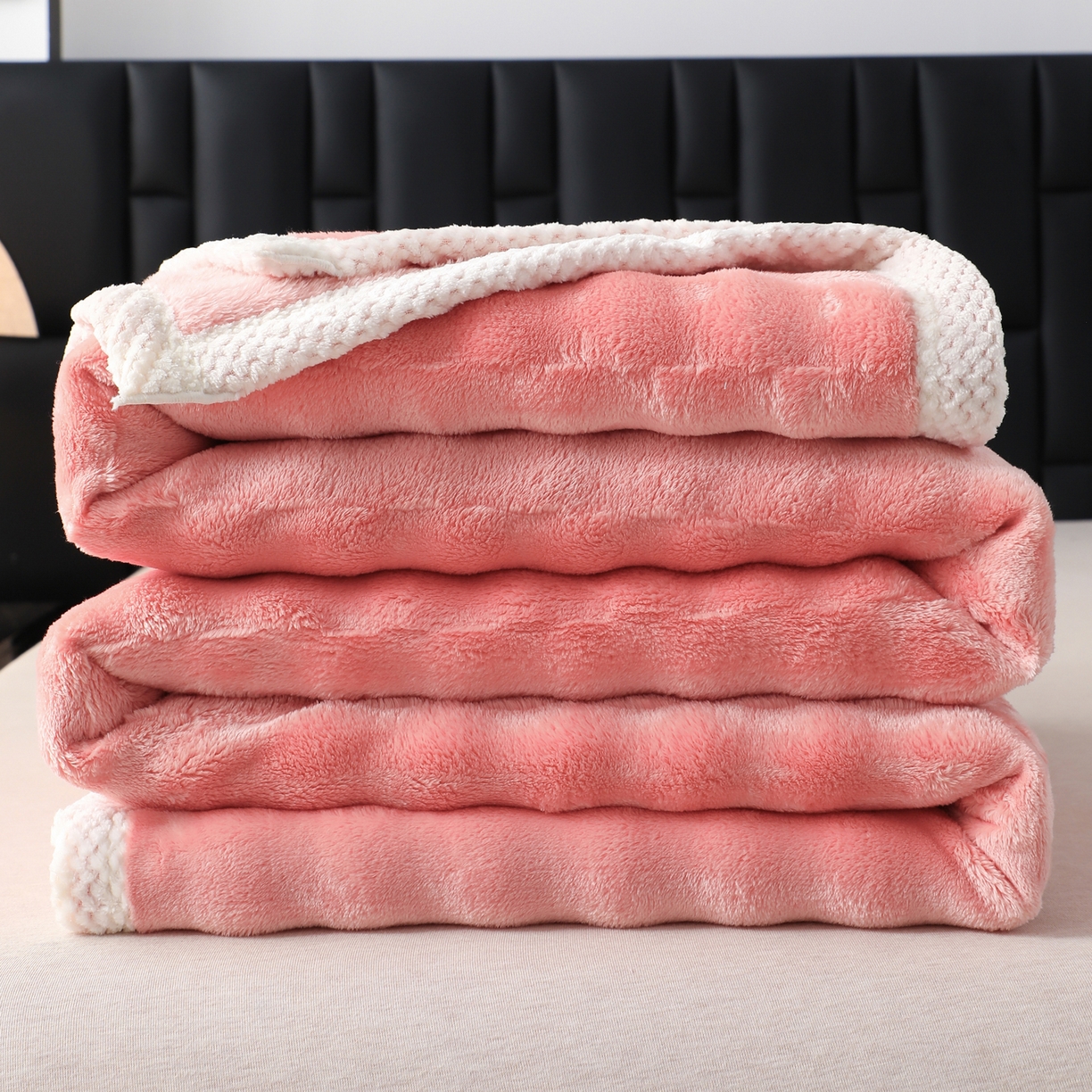 梦洋家纺 2025新款双面兔毛绒毛毯 桔色