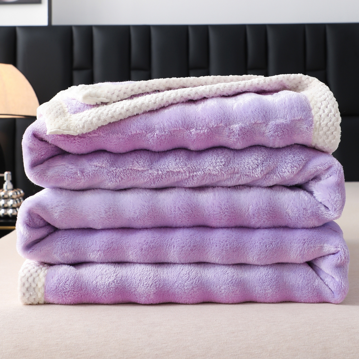 梦洋家纺 2025新款双面兔毛绒毛毯 紫色