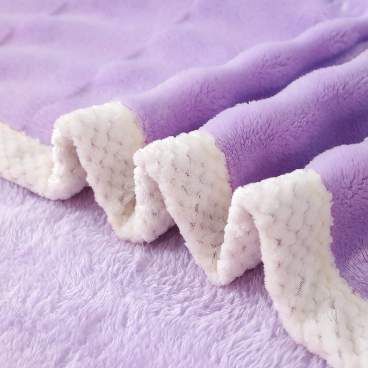 91家纺网 家纺一手货源 找家纺 梦洋家纺 2025新款双面兔毛绒毛毯 紫色