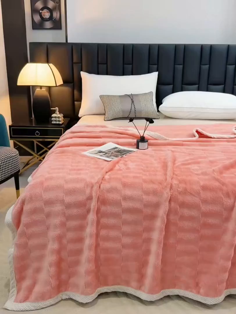 91家纺网 家纺一手货源 找家纺 梦洋家纺 2025新款双面兔毛绒毛毯 桔色