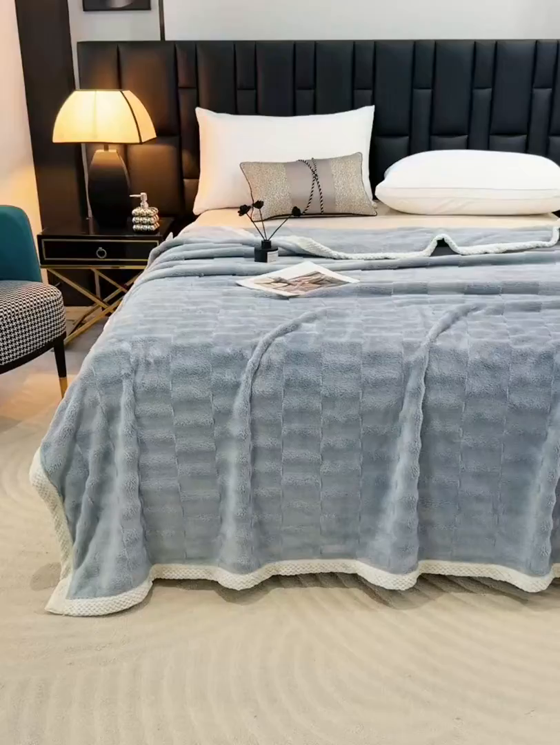 91家纺网 家纺一手货源 找家纺 梦洋家纺 2025新款双面兔毛绒毛毯 灰色