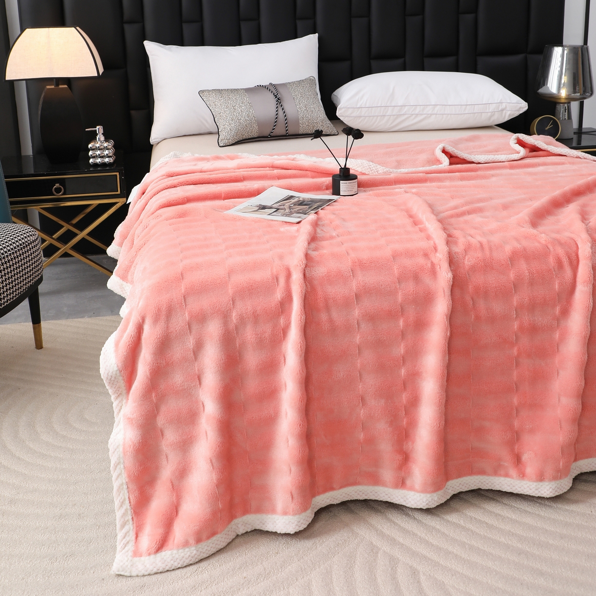 91家纺网 家纺一手货源 找家纺 梦洋家纺 2025新款双面兔毛绒毛毯 桔色