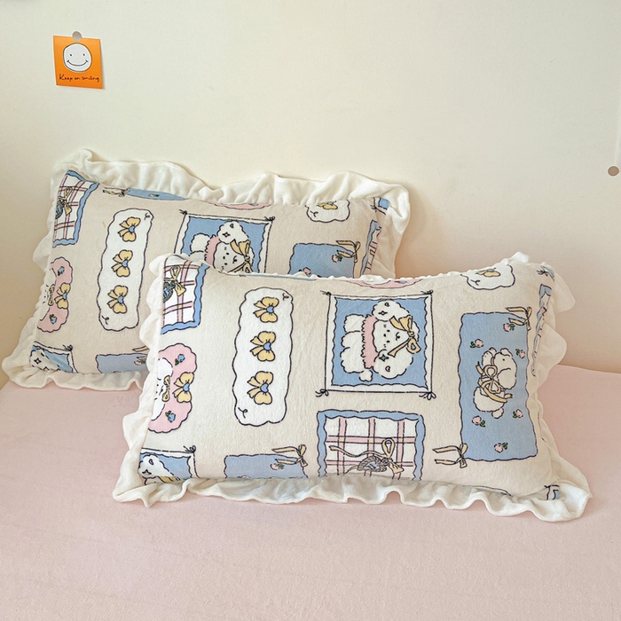 91家纺网 家纺一手货源 找家纺 （总）眷恋家纺 2025新款高克重牛奶绒花边枕套枕头套