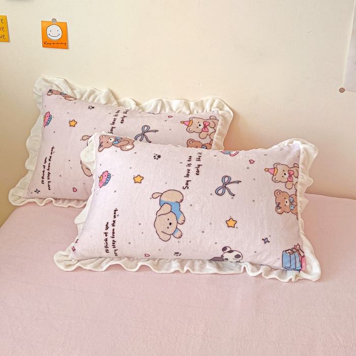 91家纺网 家纺一手货源 找家纺 （总）眷恋家纺 2025新款高克重牛奶绒花边枕套枕头套