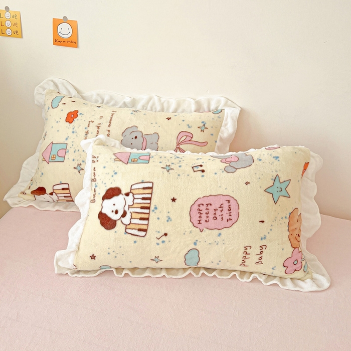 91家纺网 家纺一手货源 找家纺 （总）眷恋家纺 2025新款高克重牛奶绒花边枕套枕头套