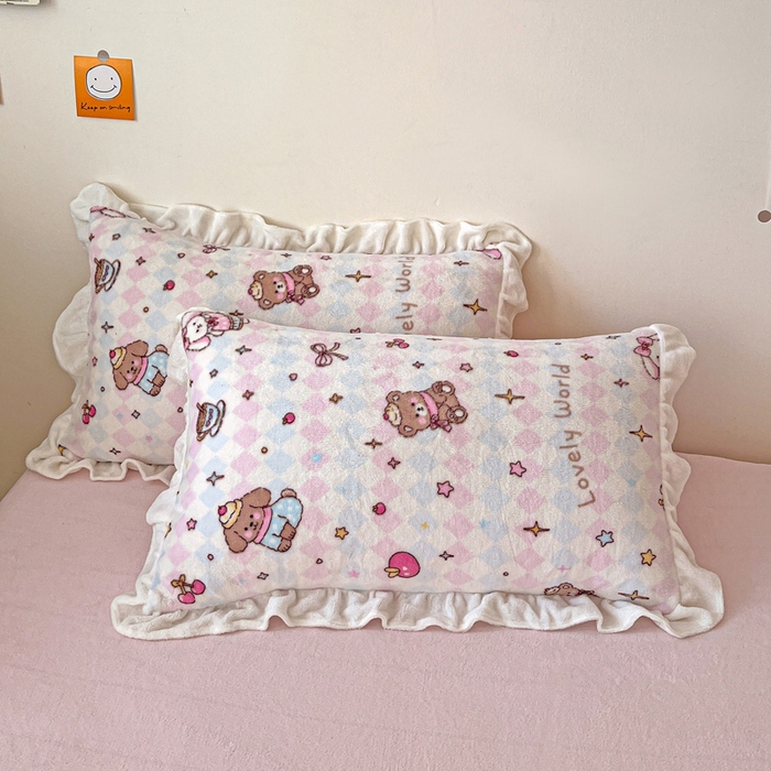 眷恋家纺 2025新款高克重牛奶绒花边枕套枕头套 星星宠物