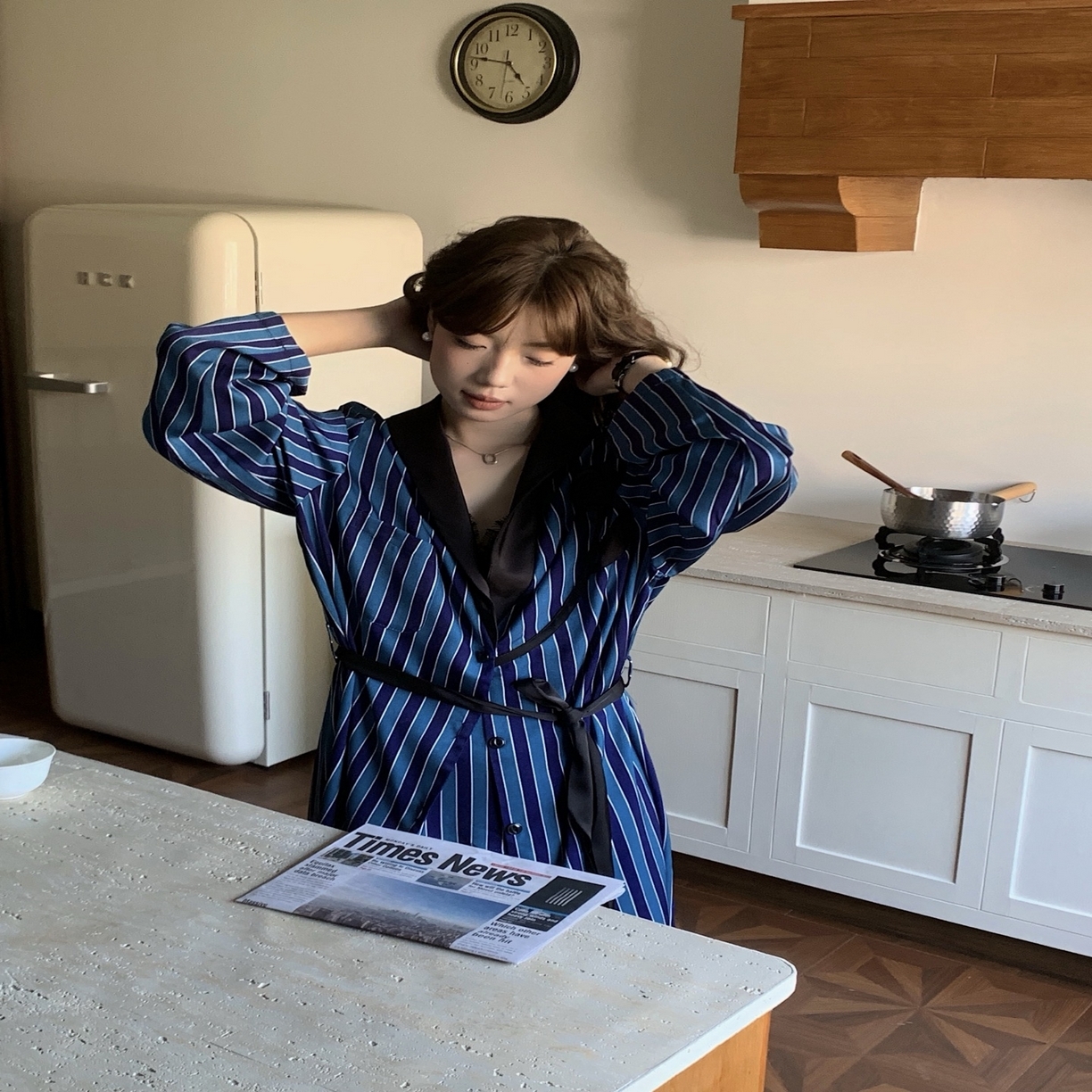 91家纺网 家纺一手货源 找家纺 （总）妍景家居生活馆 2025新款韩系25110-复古拼色条纹冰丝三件套