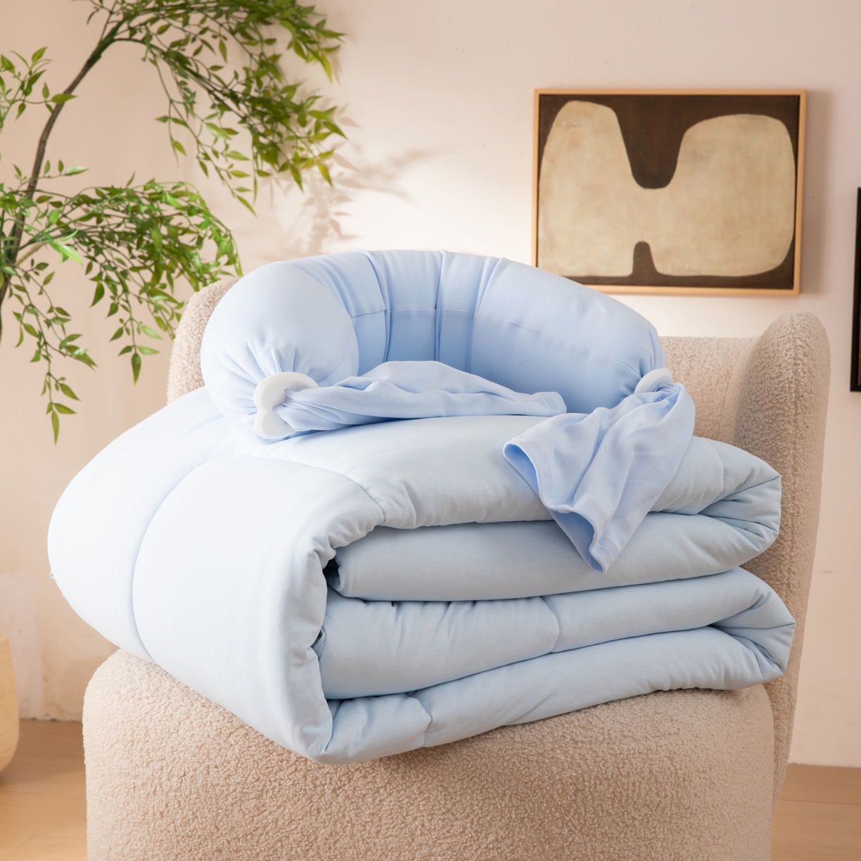 LADYCOCO可可家居 2025新款LULU恒温水洗德绒被被子被芯 天蓝色