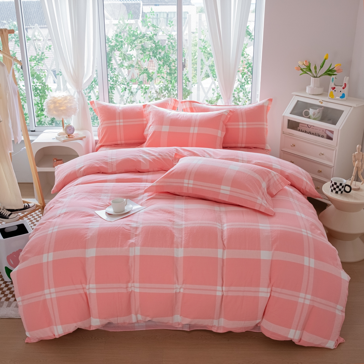 91家纺网 家纺一手货源 找家纺 木易家居 2026新款100%全棉纯棉加厚四件套（礼盒包装）（提供买家秀）玫瑰之约粉