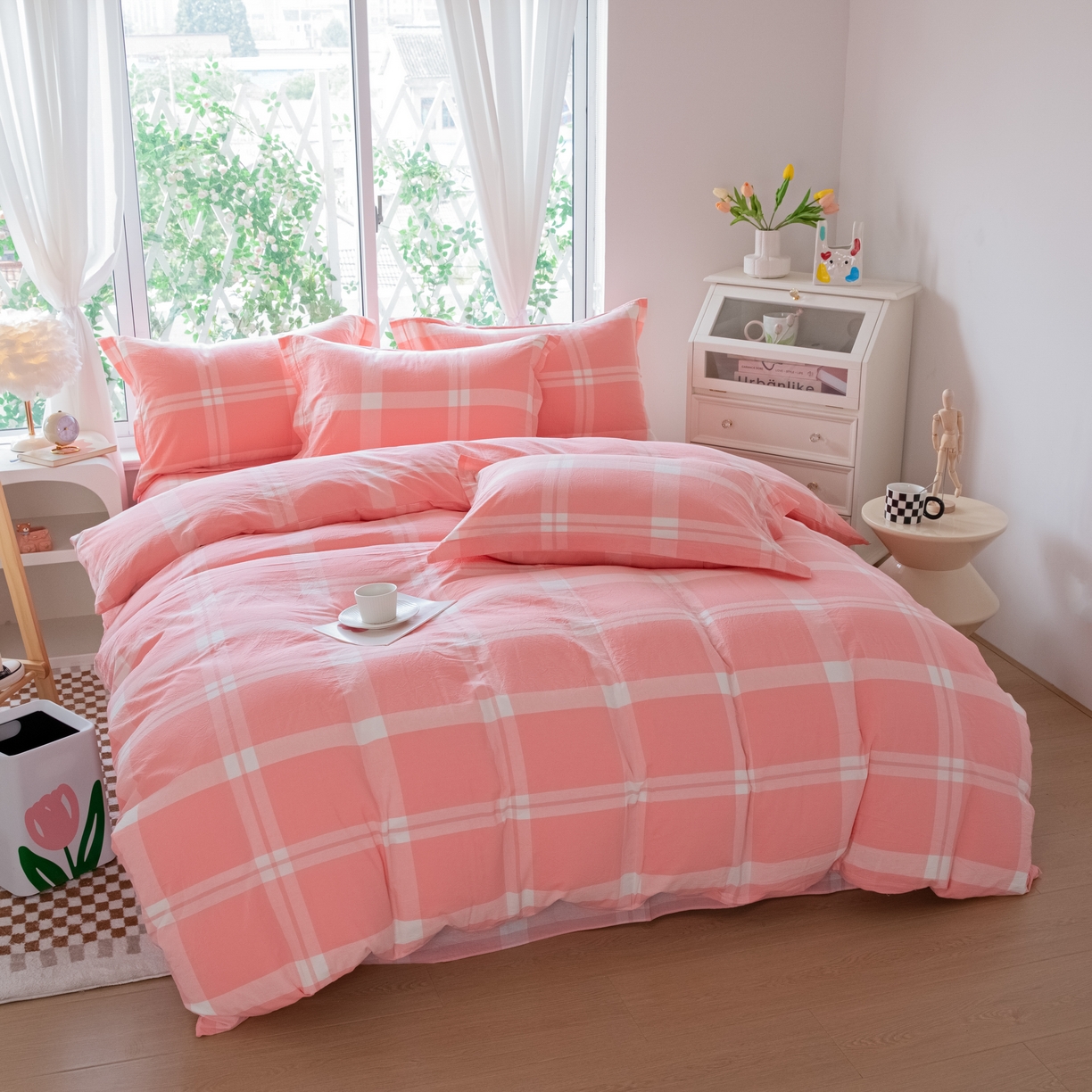 91家纺网 家纺一手货源 找家纺 木易家居 2026新款100%全棉纯棉加厚四件套（礼盒包装）（提供买家秀）玫瑰之约粉