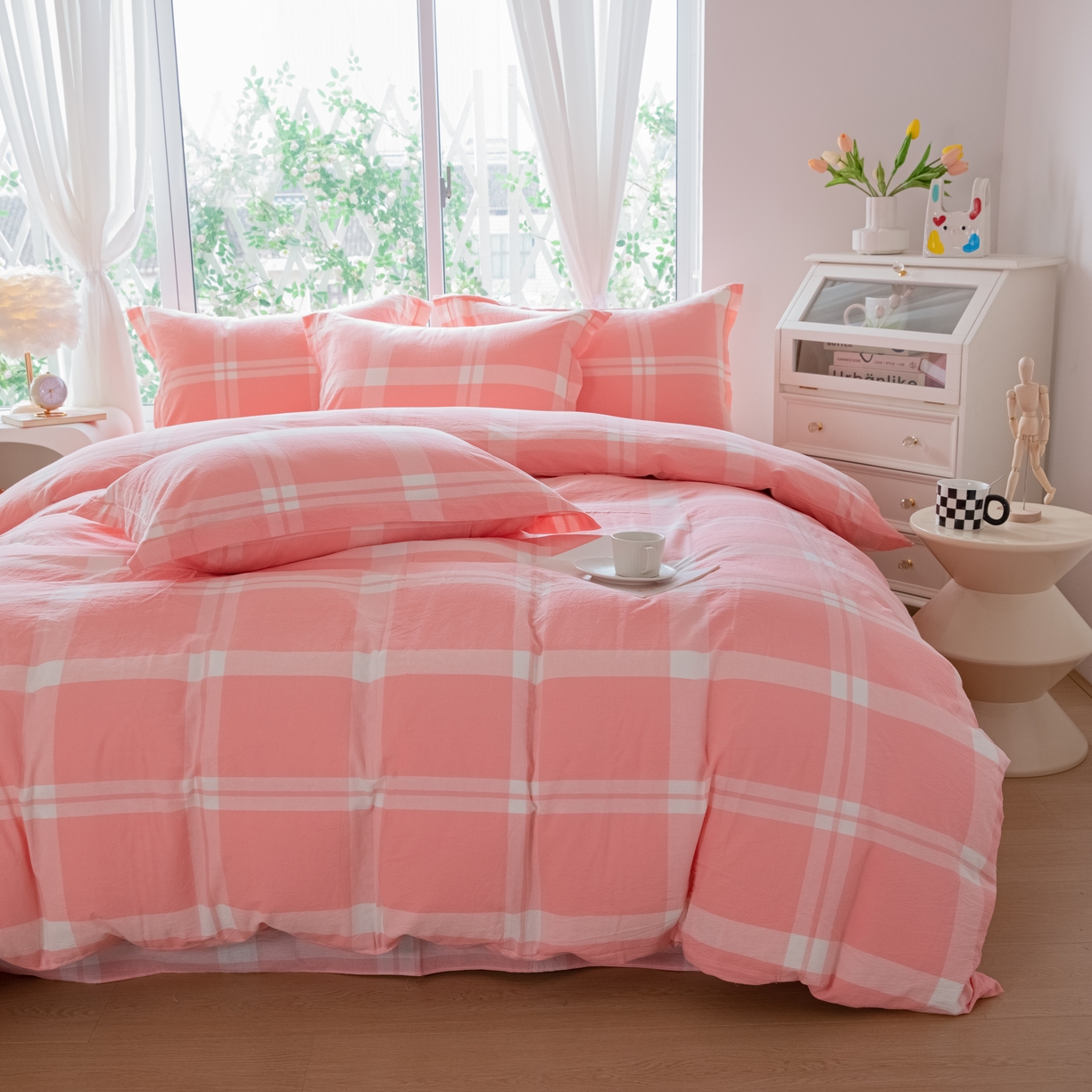 91家纺网 家纺一手货源 找家纺 木易家居 2026新款100%全棉纯棉加厚四件套（礼盒包装）（提供买家秀）玫瑰之约粉