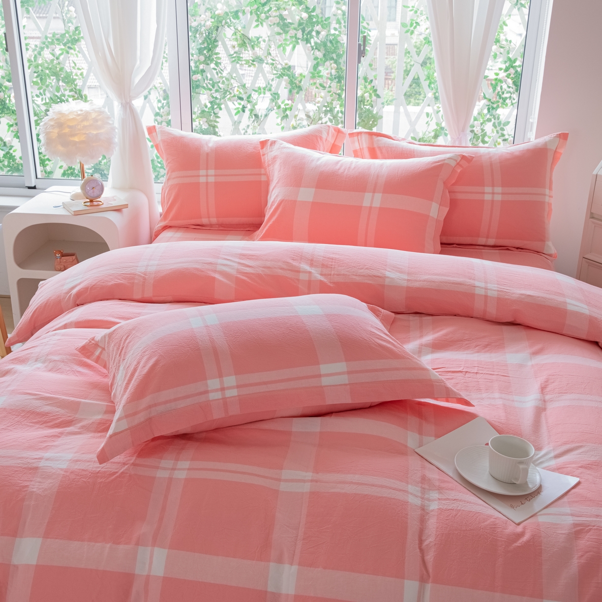 91家纺网 家纺一手货源 找家纺 木易家居 2026新款100%全棉纯棉加厚四件套（礼盒包装）（提供买家秀）玫瑰之约粉