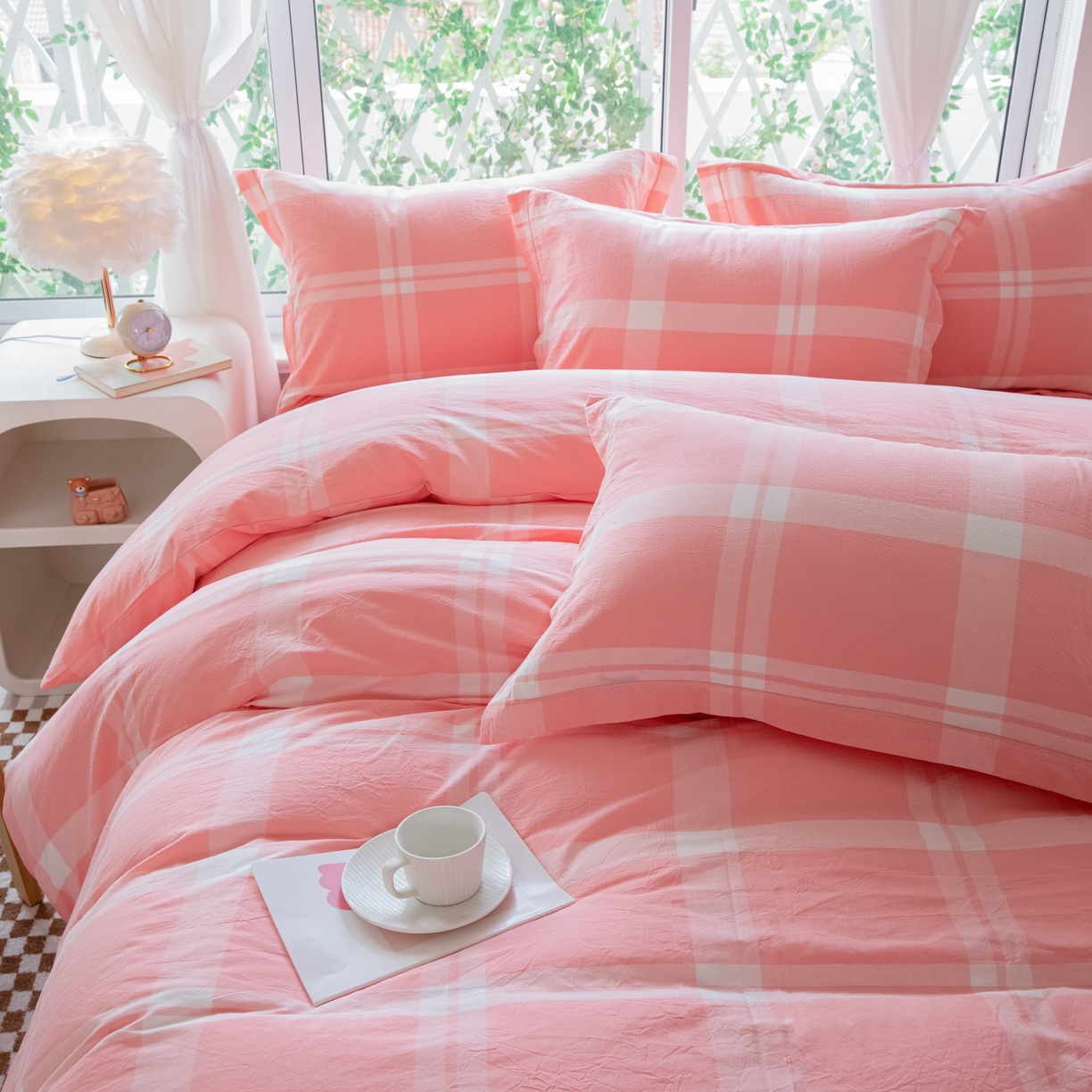 91家纺网 家纺一手货源 找家纺 木易家居 2026新款100%全棉纯棉加厚四件套（礼盒包装）（提供买家秀）玫瑰之约粉