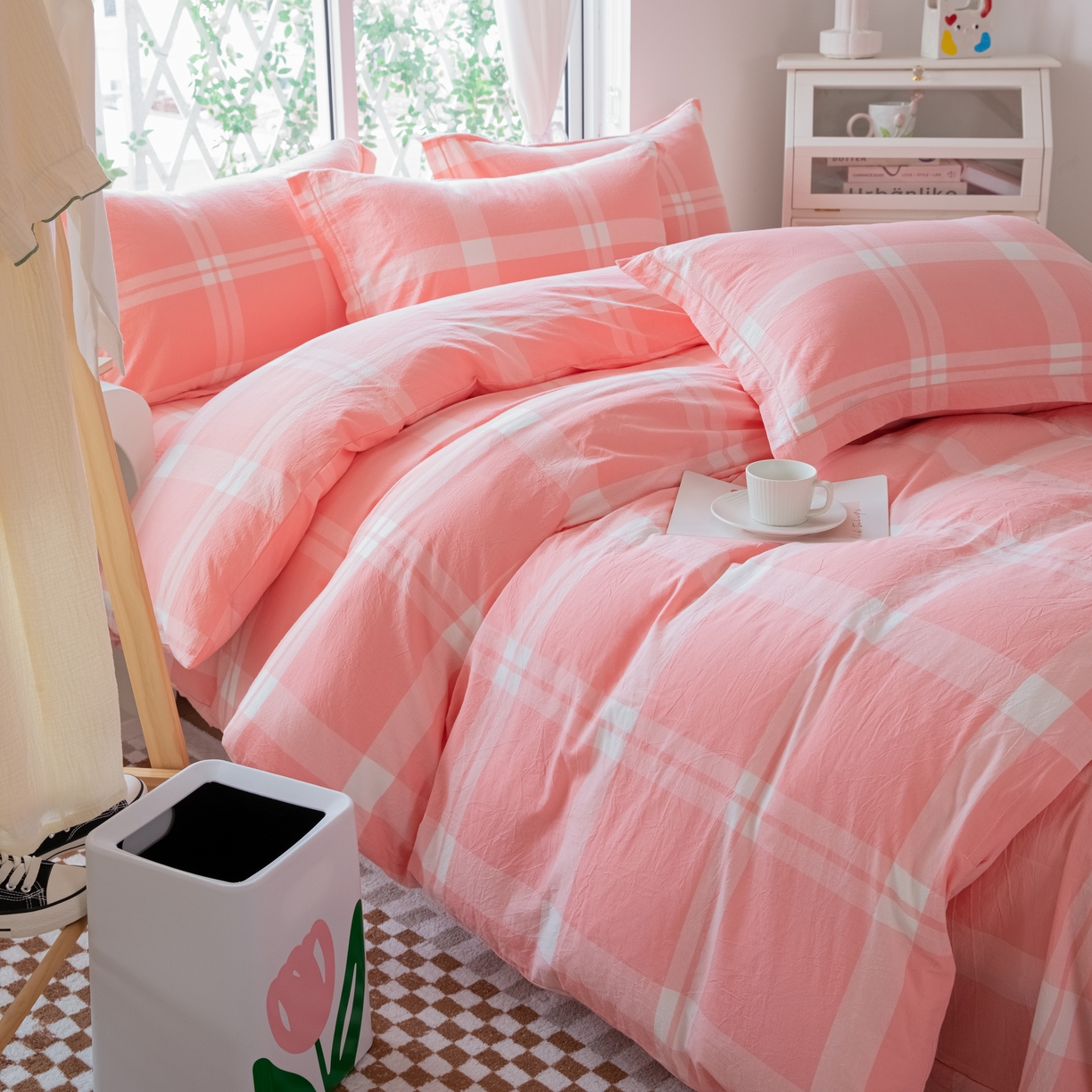 91家纺网 家纺一手货源 找家纺 木易家居 2026新款100%全棉纯棉加厚四件套（礼盒包装）（提供买家秀）玫瑰之约粉